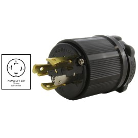 AC WORKS® 30A 125/250V NEMA L14-30P Locking Male Plug Assembly in Black by AC WORKS®