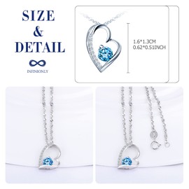 INFINIONLY Women's girl's Heart Necklace Pendant, 925 sterling silver necklaces, Irregular Heart zircon pendant, Elegant three-claw solitaire necklace, Ocean blue