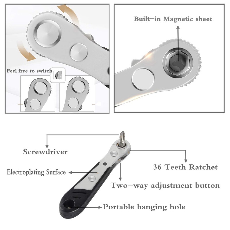 DerBlue 19pcs S2 Micro Ratchet Wrench Screwdriver Bit Set with