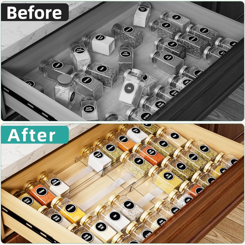 MIUKAA Acrylic Spice Drawer Organizer, 2 Tier - 4 Pack