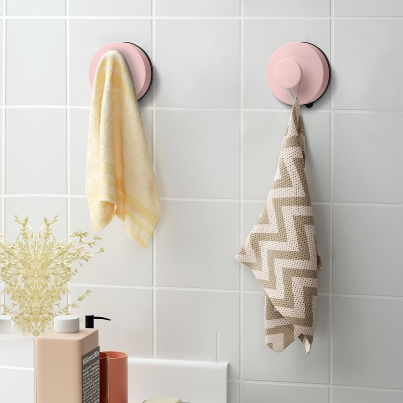 flintronic Pack of 2 Pink Wall Hooks, Suction Cups, Suction