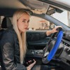 Blue Film Splicing Leather Steering Wheel Cover, Microfiber Leather, Anti-Slip,