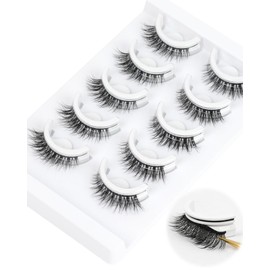 Waterproof Self Adhesive Eyelashes, 5 Pairs Natural Look Stick on False Eyelashes, Cat Eye Style 6-12mm, Pre Glued Lashes, No Glue Needed, Wispy Glueless Lashes Reusable by Obeyalash (6D46)