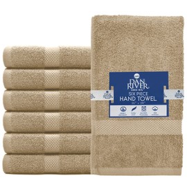Dan River Luxury Hand Towels Set Pack of 6 (16x28) 100% Ring Spun Cotton, Ultra Soft, Lightweight, and Highly Absorbent, Perfect for Salon, Spa, Gym, Shower, Hotel, and Bathroom, 500 GSM – Tan