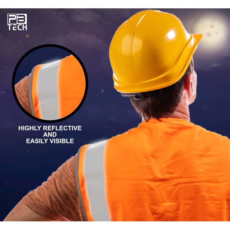 PB TECH Hi Viz Zipper Vest Front High Visibility Reflective