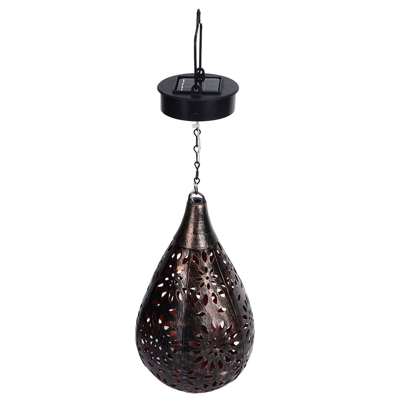 Hanging Solar Light Bronze Iron Metal Hollow Pattern Outdoor Lawn
