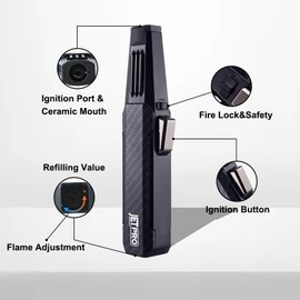 JETPRO Butane Torch Lighter One-Hand Operation Lighter Adjustable Jet Flame with safety lock Kitchen Cooking Torch Gift Box Package (Butane Gas Not Included) (Black)