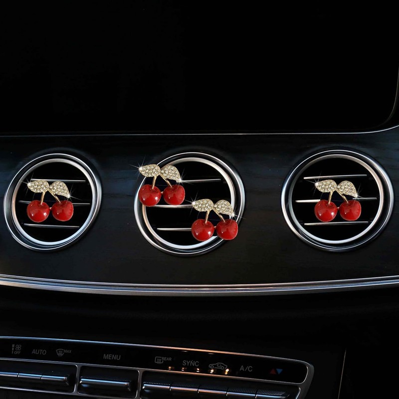 1Pc Cherry Car Air Vent Freshener Clip with Rhinestone, Decorative