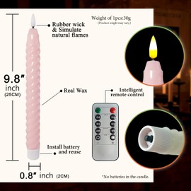 FCMSHAMD Pastel Candy-Color Spiral Flameless Taper Candles, 9.8 Inch Flickering Candles with Remote and Timer, Real Wax Candlesticks LED Battery Operated 3D Wick for Wedding Party Home Decor