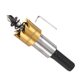 METALLIXITY Hole Saw Kit 17.5mm (11/16"), 4341 High Speed Steel Hole Cutter with Center Drill Bit, Hex Key and Spring - for Soft Metal, Wood, Plastic, Plasterboard, PVC Boards. Gold