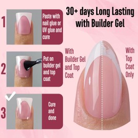 NOVO OVO French Tip Duck Nail Tips, Soft Gel Nail Extension, Berry Pink, Pre Applied Tip Primer & Base Coat, Full Surface Matte False Nails for DIY, 12 Sizes