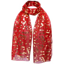 Basic Sense Music Note Foiled Light Weight Scarf, Red