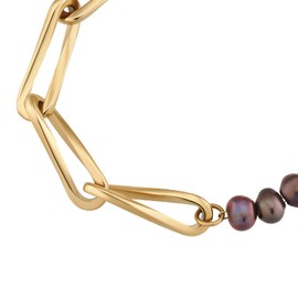 NOELANI 2034644 Women's Bracelet Stainless Steel with Freshwater Cultured Pearl, 17 + 3 cm, Gold, Comes in Jewellery Gift Box, 17 cm, Stainless Steel