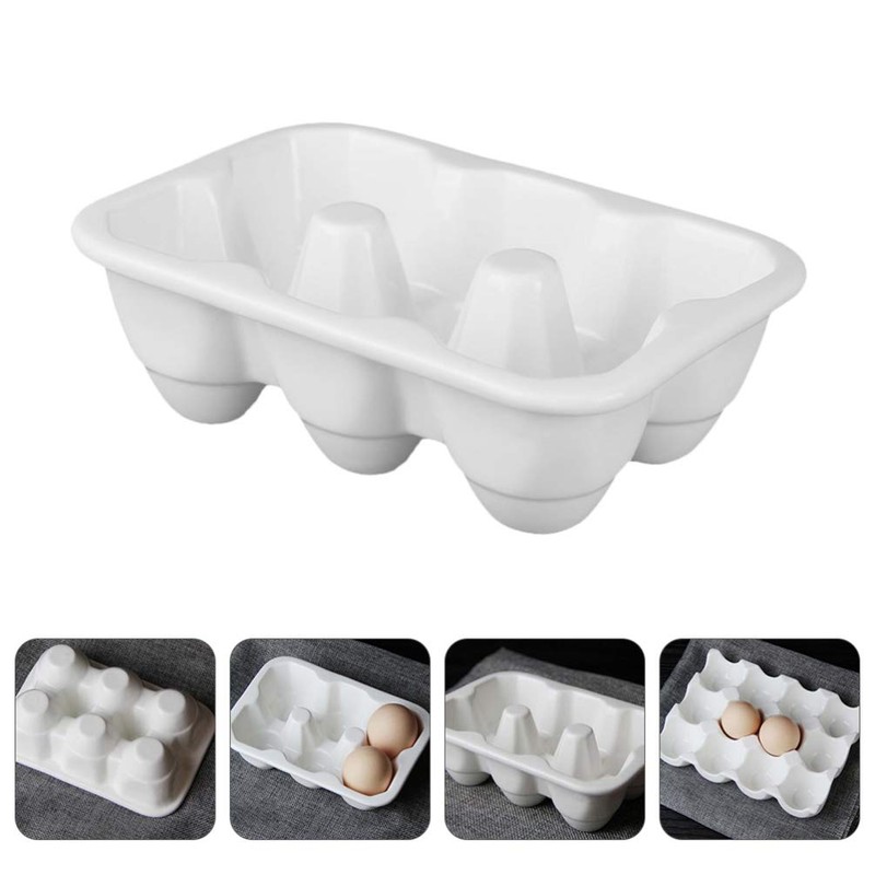 Cabilock Ceramic 6 Cup Egg Holder Half Dozen White Porcelain