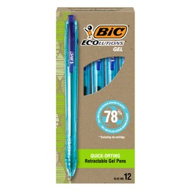 BIC Ecolutions Ocean-Bound Plastic Gel Pens, Medium Point (1.0mm), 12-Count Pack, Retractable Blue Ink Pens Made from 78% Ocean-Bound Recycled Plastic Excluding Ink Cartridge