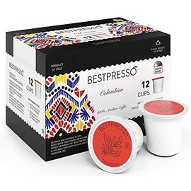 Bestpresso Coffee, Colombian Medium Roast Single Serve K-Cup Pods, 96 Count (Compatible With 2.0 Keurig Brewers) 8 Packs Of 12 Cups