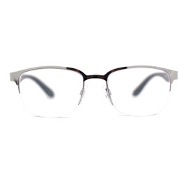 Mens 3-focal Metal Half Rim Narrow Rectangular Progressive Reading Glasses +2.5 Silver Grey