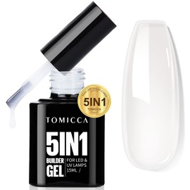 TOMICCA 5-in-1 Builder Gel for Gel Nails 15 ml Builder Nail Gel, UV/LED Gel Nails Gummy Base, Nail Gel for Nail Extension Repair, Nail Strengthening, Nail Design (Milky)