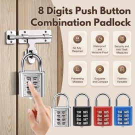 MroMax 1Pcs 8-Digit Combination Padlock Push Button Lock for Locker Gym, Case, Drawer, Toolbox Red