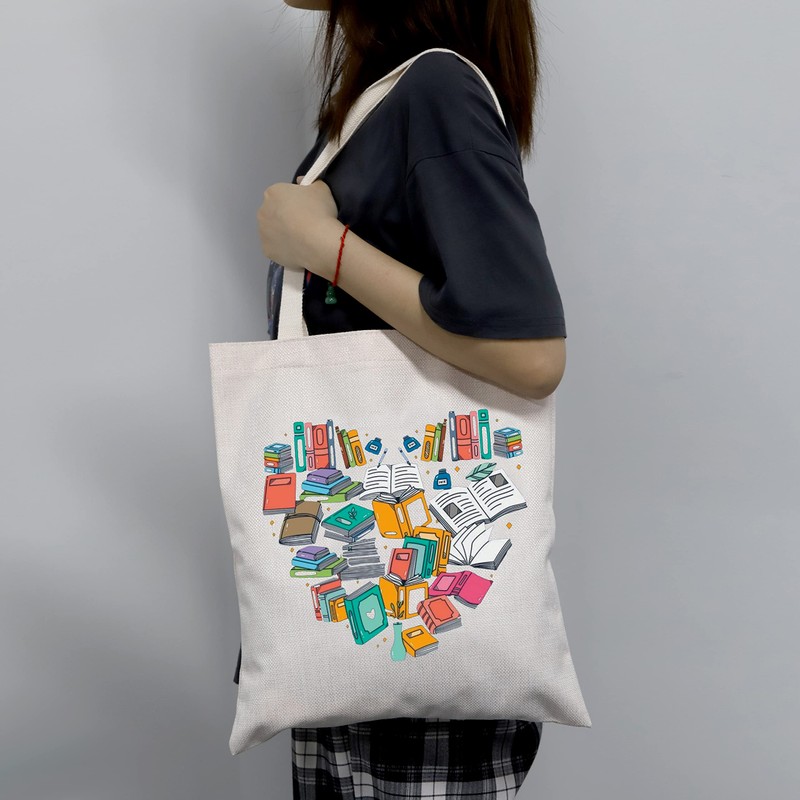 Book Lover Heart Shape Shopping Bag Bookworm Reusable Tote Bag