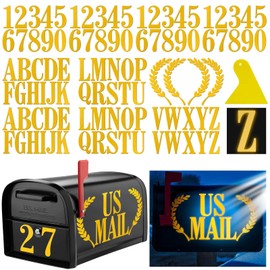 Seloom 4" Reflective Mailbox Numbers Letters Stickers for Outside,Self Adhesive Mailbox Decal Numbers 4 Set(0-9),Letters 2 Set(A-Z),Leaves 2 Set,Vinyl House Address Stickers for Mailbox,Signs(Golden)