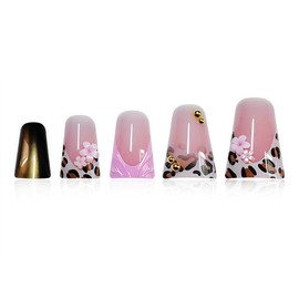 Short Duck Nails Press On Cheetah Junk Nails 3D Charms | Fall Nails Art Stick On Nails for Women