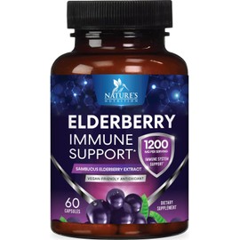 Elderberry Immune Support 1200mg - Daily Immune Support for Adults with Concentrated Sambucus Black Elderberry Extract - Antioxidant Vitamin Supplement, Gluten Free, Bottled in USA - 60 Capsules
