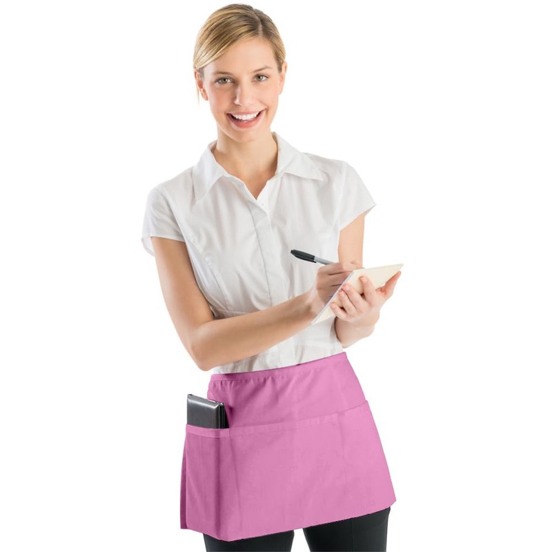 BOHARERS Pink Waitress Apron for Women with 3 Pockets -