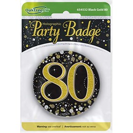 OakTree 3" Badge 80th Birthday Sparkling Fizz Black Gold Holographic