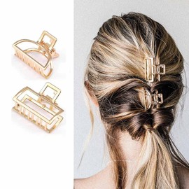 Cubahop Hair Claw Gold Hair Clips Non Slip Claw Clips Square Hair Accessories Daily Party Gift for Women and Girls (2PCS)