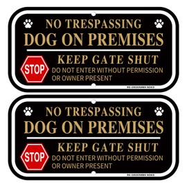 No Trespassing Dog On Premises Signs, 2 Pack Dog On Premises Keep Gate Shut Signs, 12x6 Inch Rust Free Aluminum Dog On Premises Do Not Enter Sign for Fence, Sturdy and Easy to Install