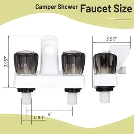 Square-White Dual-Handle RV Shower Faucet with Shower Diverter for Camper Van, Inside and Outside Bathroom Use