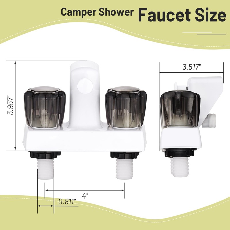 Square-White Dual-Handle RV Shower Faucet with Shower Diverter for Camper