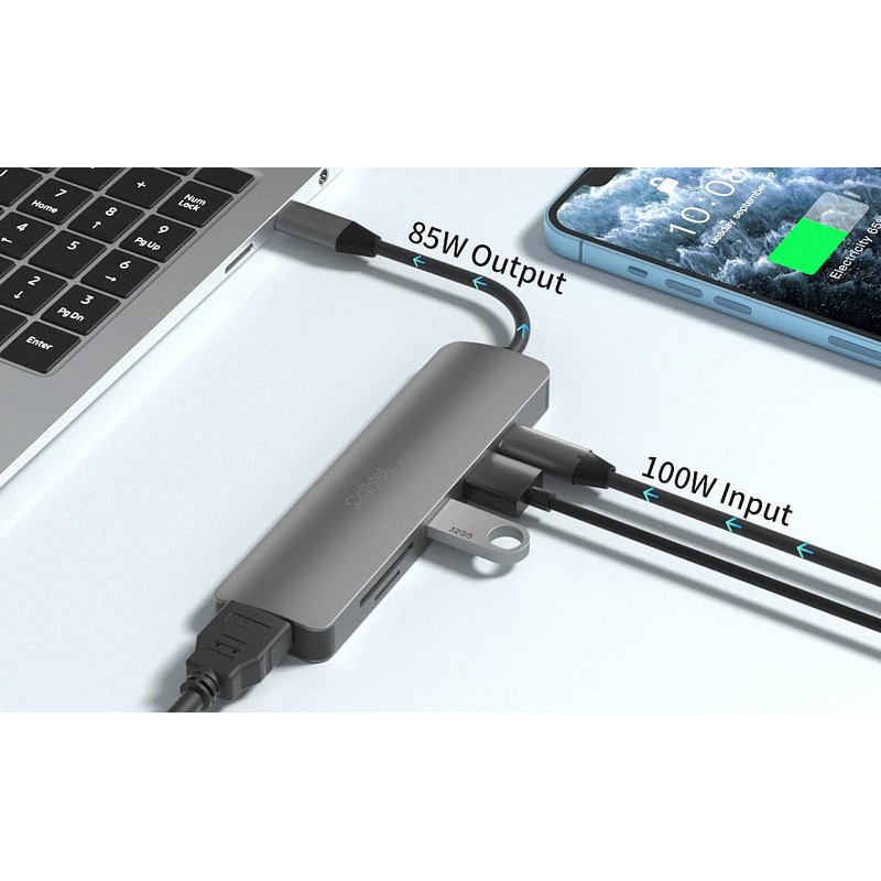 Callstel USB Hub: 6-in-1 Docking Station, 4K HDMI, USB-C, PD