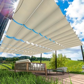 AwnPro 3' x 16' Retractable Wave Awning Cover, Slip Rope Retractable Shade Sail, Replacement Pergola Awning for Outdoor Gardens, Patios, Decks and Gazebos (Beige)