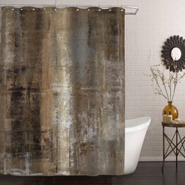 MitoVilla Tan Brown Rustic Shower Curtain Set, Abstract Wood Fabric Shower Curtains for Fall Bathroom Decor, Copper Vintage Cloth Art Bathroom Shower Curtain, 72 x 72