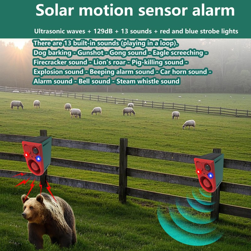 Comboss Solar Outdoor Motion Sensor Alarm, 129dB Dog Barking &