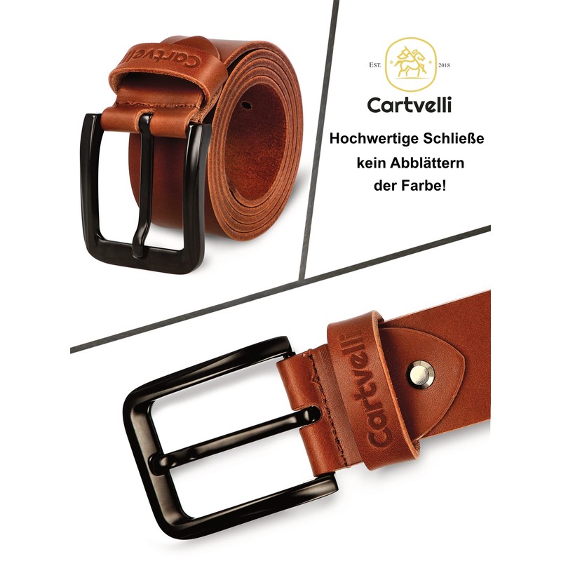 Cartvelli Men's Genuine Leather Belt, Black, 40 mm, Made in