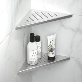 Bernkot 8'' Corner Shower Shelf 2 Pack, 304 Stainless Steel Grout in Shelves for Tiled Wall, Recessed Bathroom Shelf Rack, No Drilling Needed (8'', Silver)