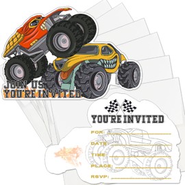 15 Pack Monster Truck Party Invitations with Envelopes,Monster Truck Shaped Double-Sided Invites Cards for Birthday Supplies Monster Truck Birthday Decorations for Kids Racing Car Birthday Supplies