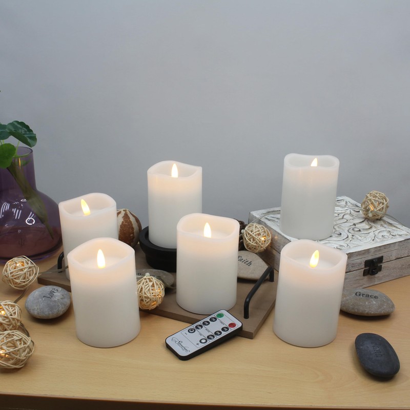 Stonebriar 6 Count Real White Wax 3x4 Flameless LED Pillar
