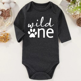 AIZFFZY wild one birthday outfit boy Girl Baby Clothes Funny Baby Bodysuits First Birthday Gifts For boys, Long Wild One Gray, 9-12 Months