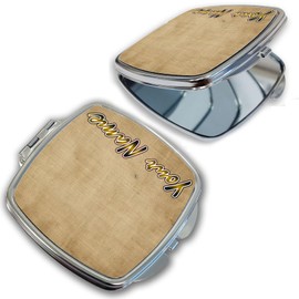 Bleu Reign Compact Personalized Pocket Mirror Custom Name Vintage Textures Pattern Design Linen Vintage Canvas