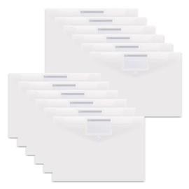 Yolistar Pack of 12 A4 Document Wallets Transparent Folders, Document Folder A4 with Perforated Edge Velcro Closure and Label Pocket, Waterproof Label Bag, Document Organising