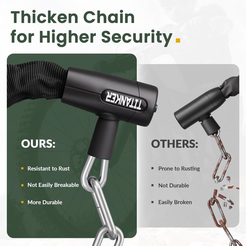 Titanker Bike Chain Lock with Key, 3.3 Feet Heavy Duty