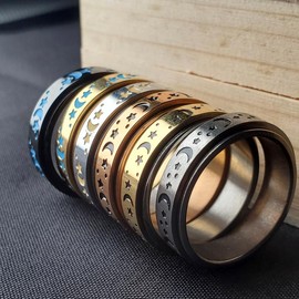 Stainless Steel Moon Stars Spinner Rings, Fidget Rings, - Style: Style 1, Size: 10