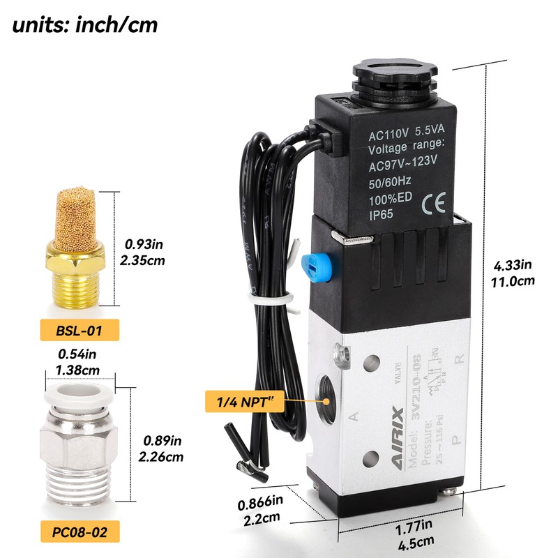 AIRIX 3V210-08 Pneumatic Solenoid Valve AC110V, 2 Position 3 Way,