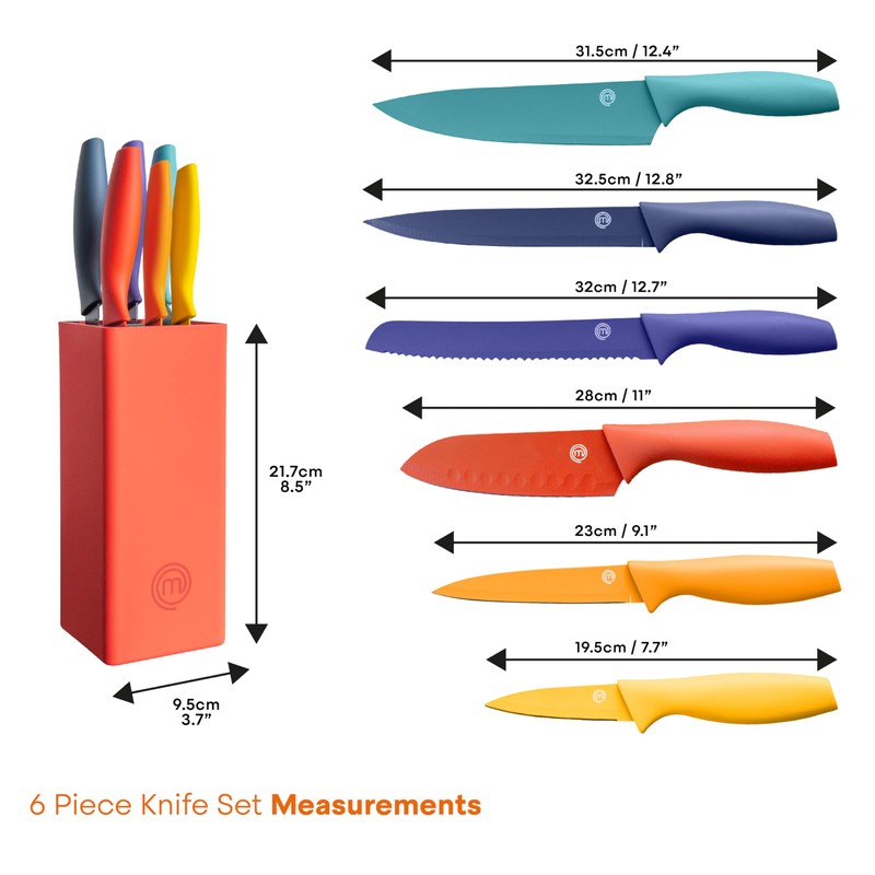 MasterChef Knife Block Set of 6 Kitchen Knives, Extra Sharp