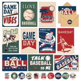 Whaline 40 Pack Vintage Baseball Greeting Cards Bulk 10 Designs Blank Note Cards with Envelopes Matching Seal Stickers for Sport Game Party Office Business, 4 x 6 Inch