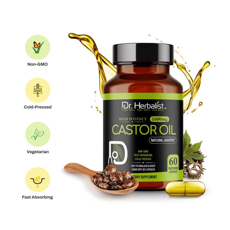 Dr. HERBALIST Castor Oil Capsules 1600mg | Fast Absorbing |